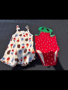 Old Navy Red Strawberry-Print Toddler One-Piece Swimsuit with Green Trim